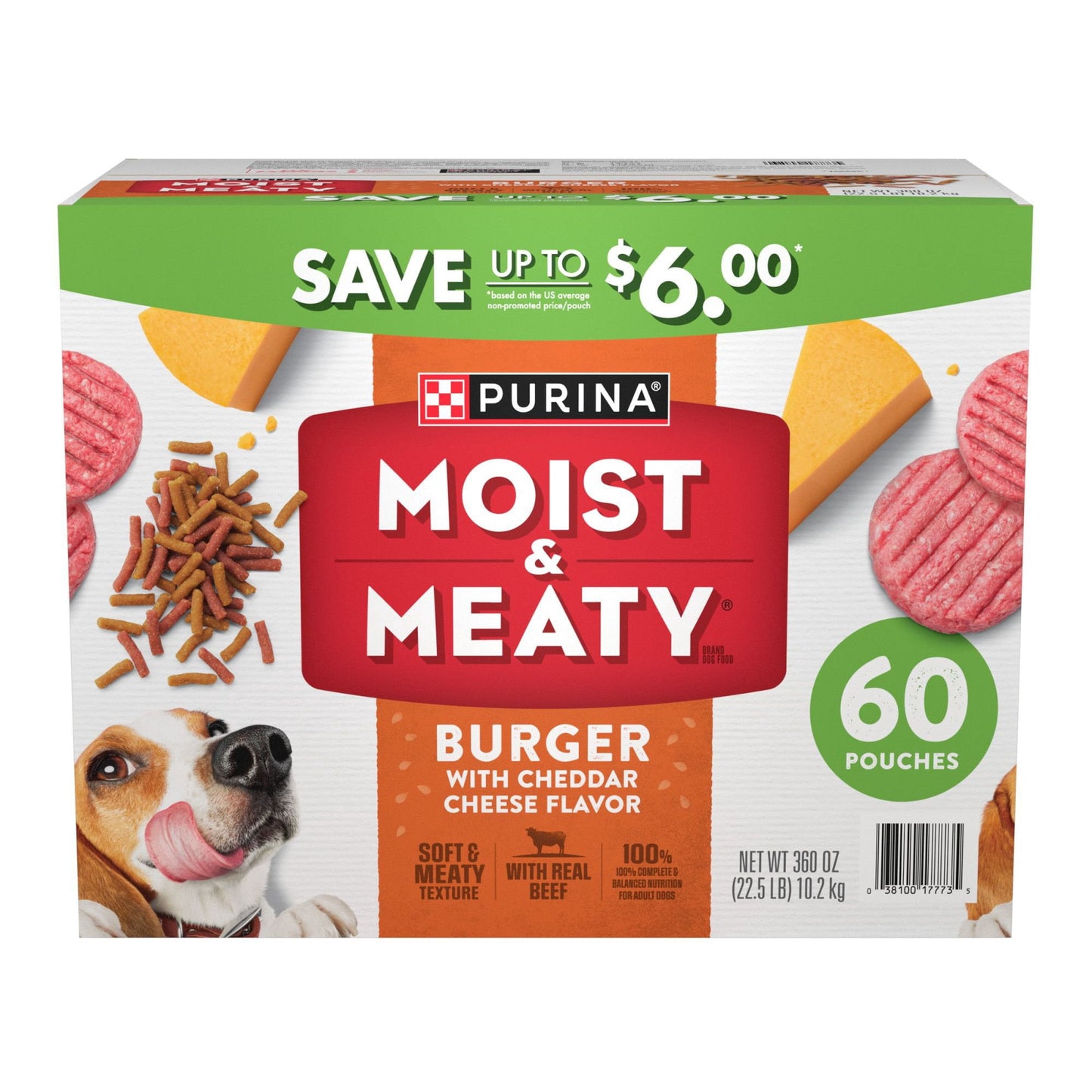 Purina Moist & Meaty Burger with Cheddar Cheese Flavor Adult Dog Food, 6 oz., 60 ct.