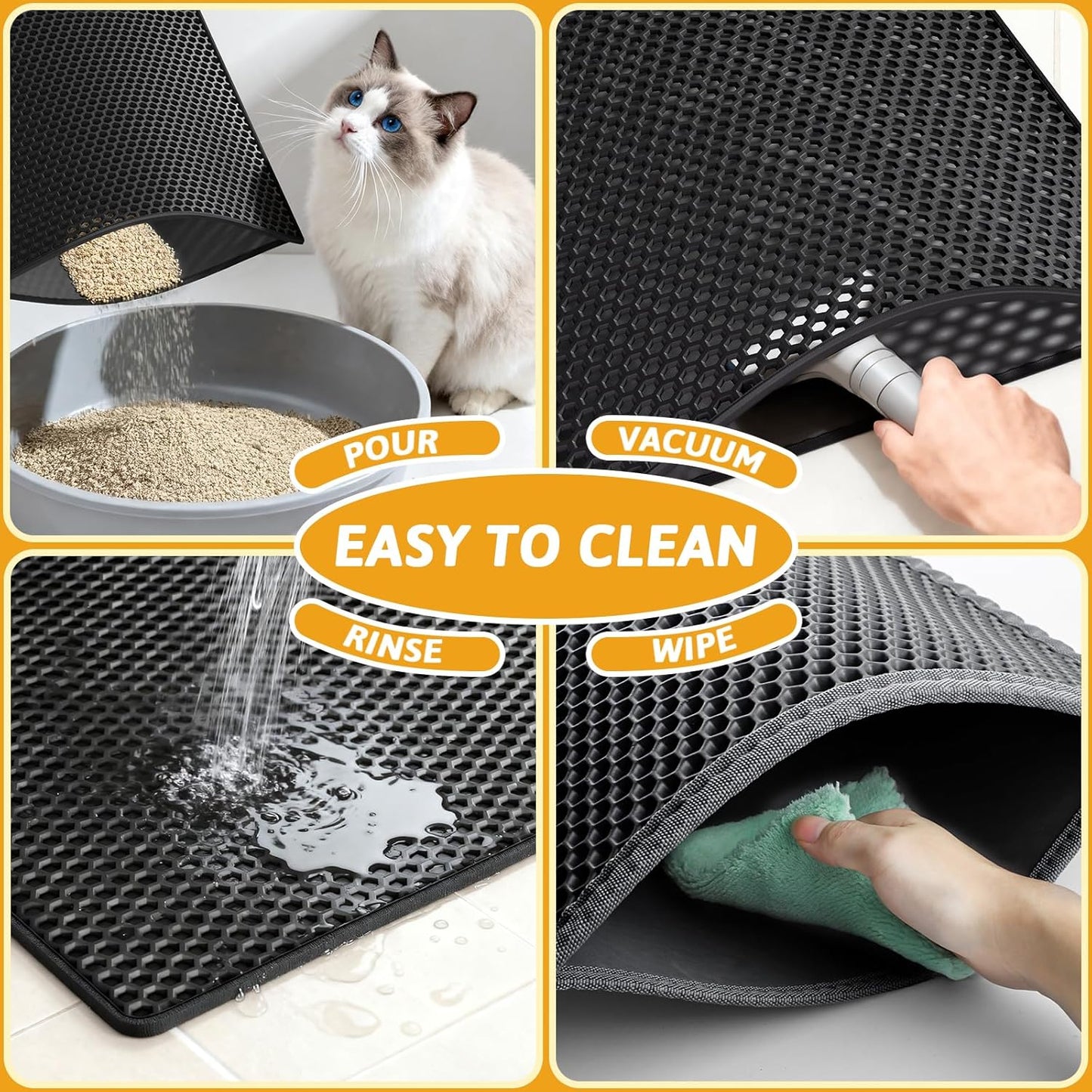 Cat Litter Mat Double Layer Waterproof Urine Proof Trapping Black Mat 1 Pack (24x15 Inch (Pack of 1)