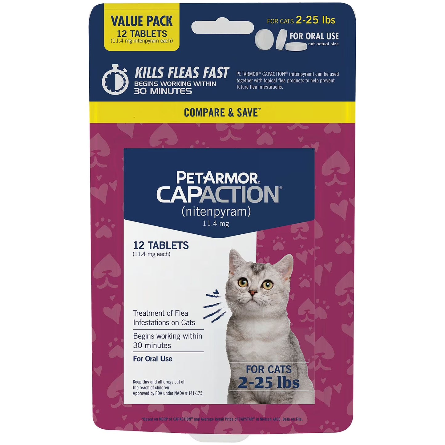 PetArmor CapAction Oral Flea Treatment for Cats, 2-25 lbs., 12 tabs