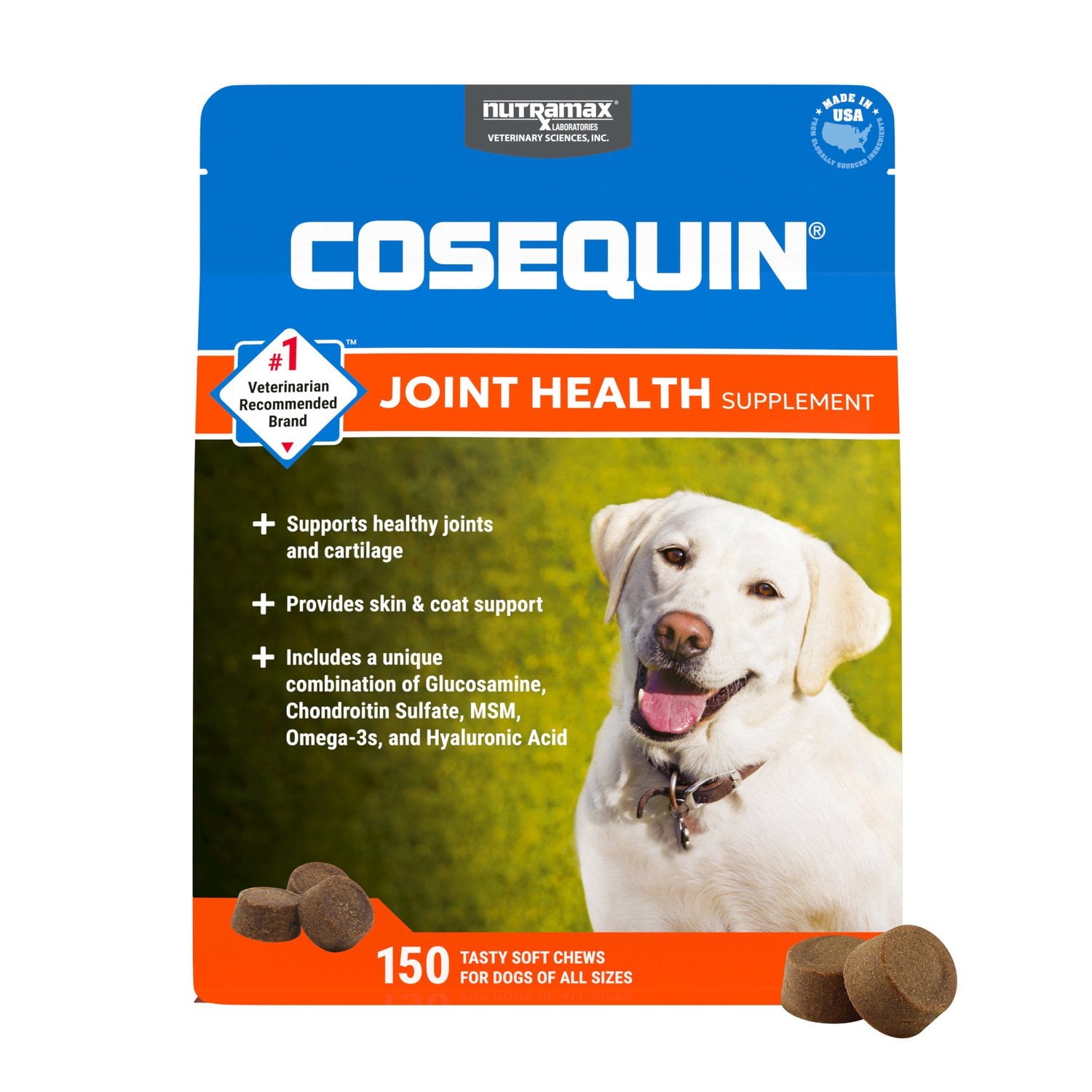 Nutramax Cosequin Joint Health Supplement Dogs Glucosamine Chondroitin MSM Omega HA 150 Soft Chews