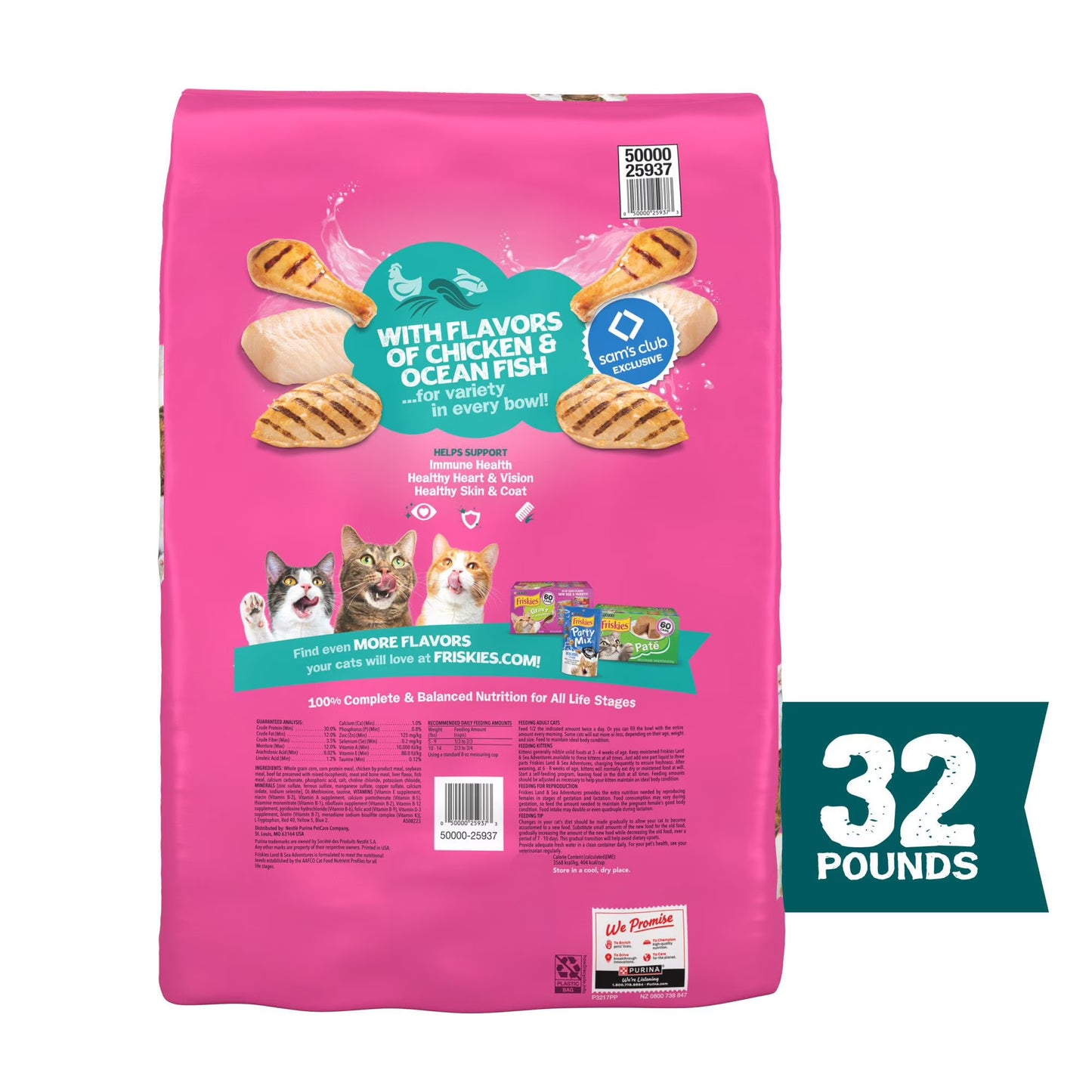 Friskies Land & Sea Adventures, Chickn and Ocean Fish Flavored, Adult Dry Cat Food, 32 lbs