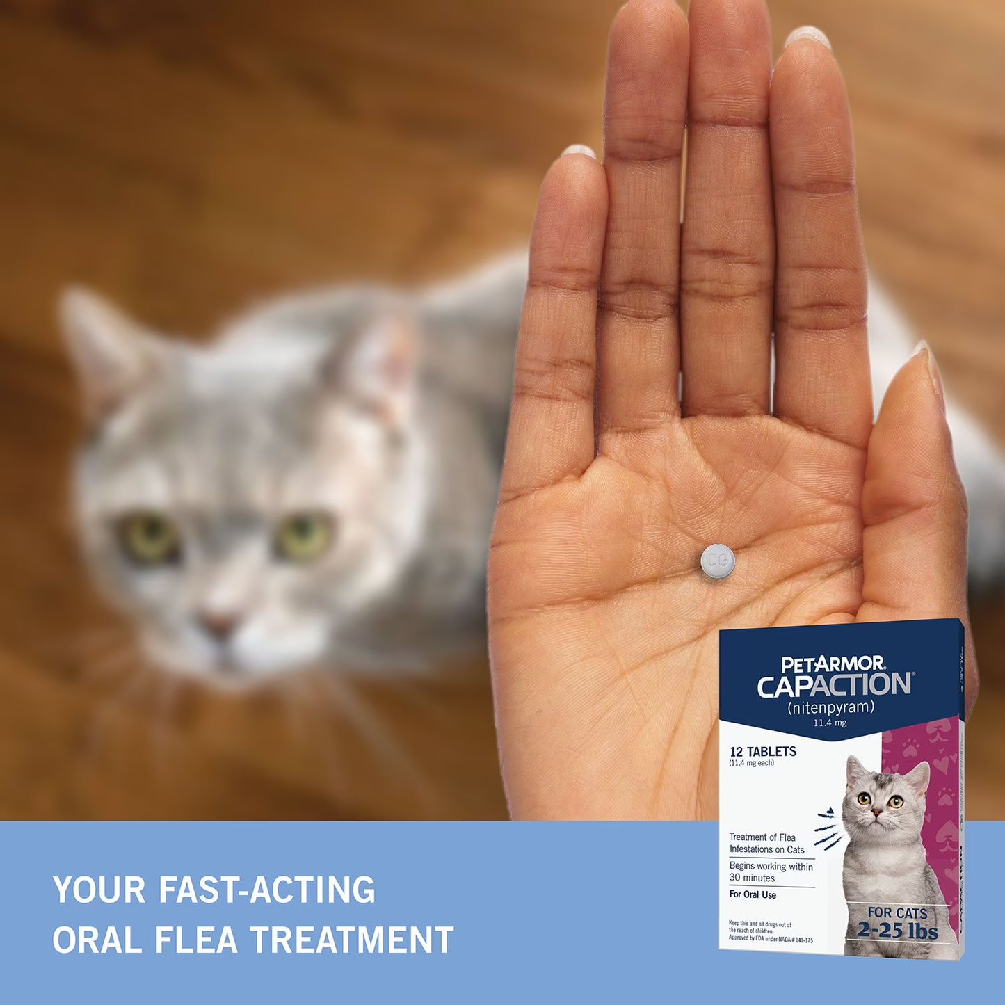 PetArmor CapAction Oral Flea Treatment for Cats, 2-25 lbs., 12 tabs