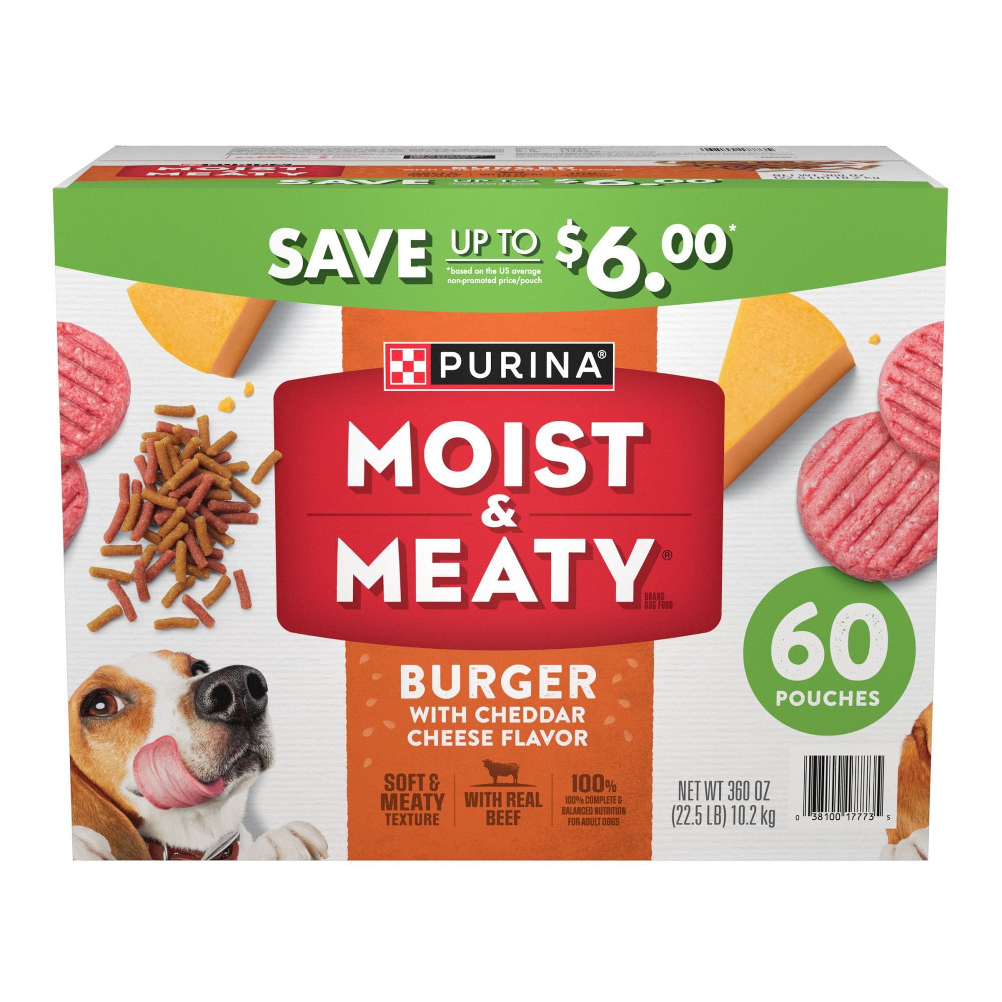 Purina Moist & Meaty Burger with Cheddar Cheese Flavor Adult Dog Food, 6 oz., 60 ct.
