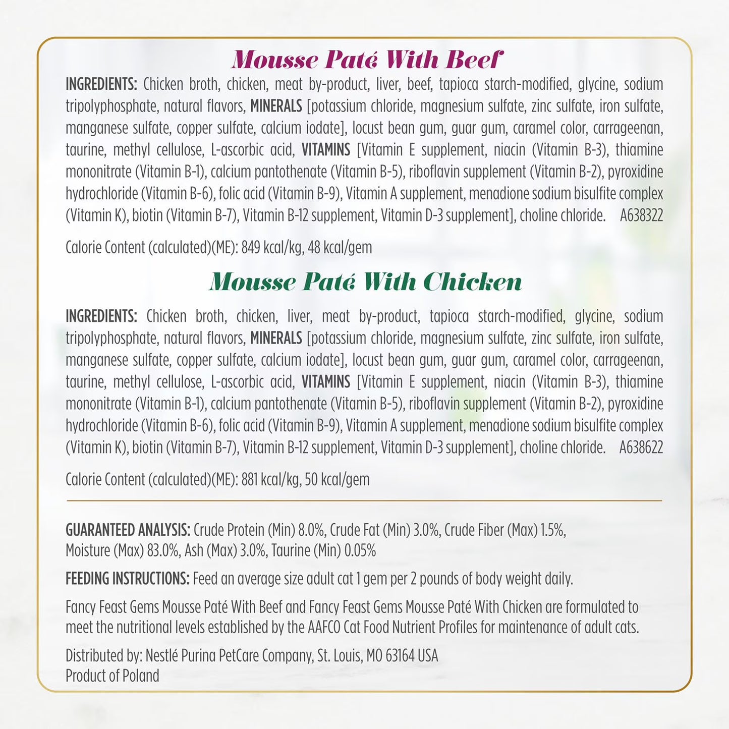 Purina Fancy Feast Gems Pate Mousse Cat Food, Variety Pack, 40 ct.