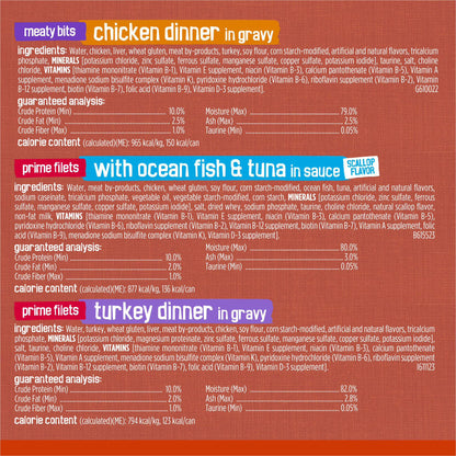 Purina Friskies Wet Cat Food Gravy Variety Pack Meaty Bits, & Prime Filets, 60 ct., 5.5 oz. Cans