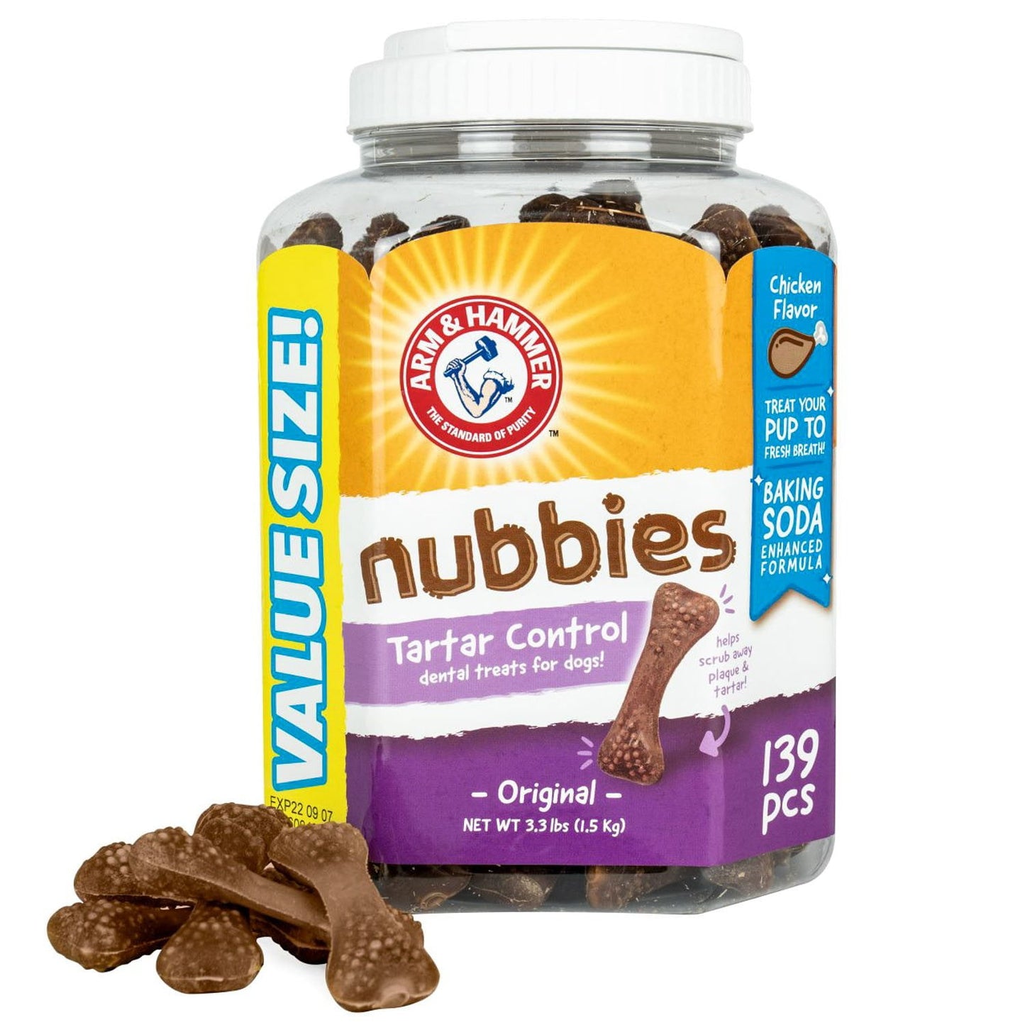 Arm & Hammer Chicken Flavored Nubbies Dental Treats for Dogs 139 ct