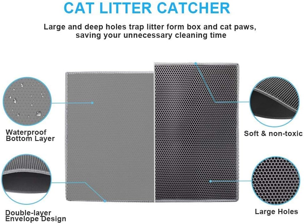 Cat Litter Mat Double Layer Waterproof Urine Proof Trapping Gray Mat 1 Pack (24x15 Inch (Pack of 1)