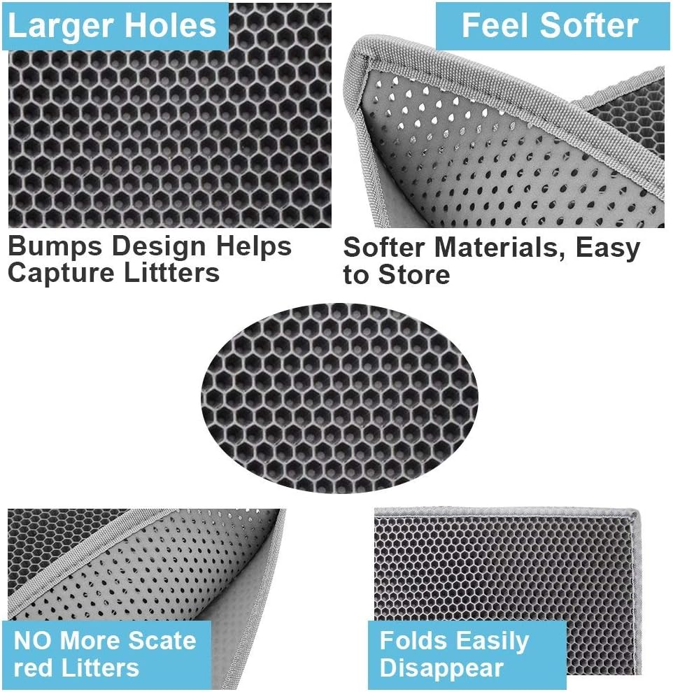 Cat Litter Mat Double Layer Waterproof Urine Proof Trapping Gray Mat 1 Pack (24x15 Inch (Pack of 1)