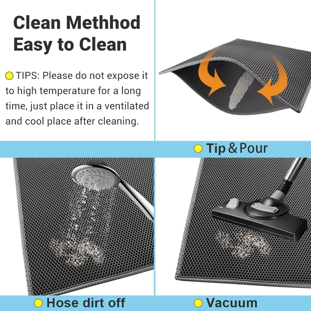 Cat Litter Mat Double Layer Waterproof Urine Proof Trapping Black Mat 1 Pack (24x15 Inch (Pack of 1)