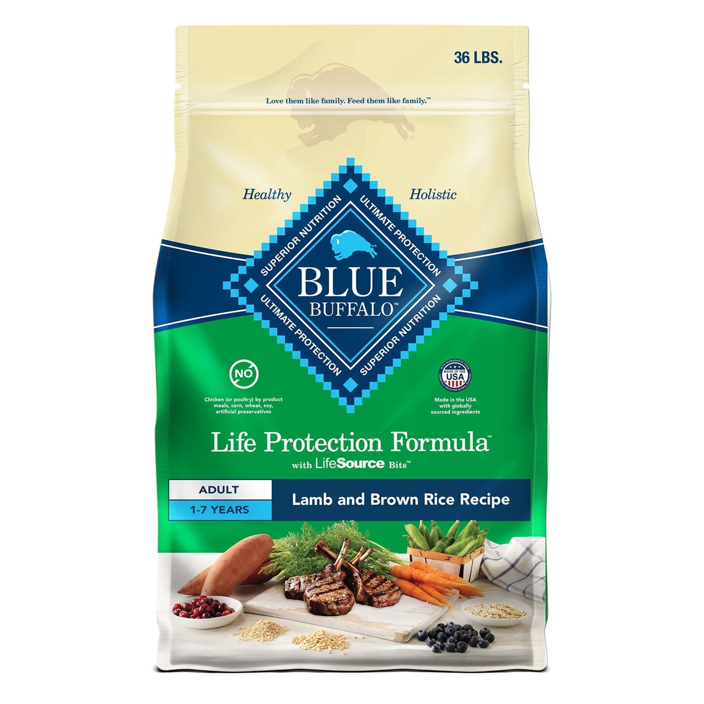 Blue Buffalo Life Protection Formula Lamb Rice Adult Dry Dog Food 36 lbs
