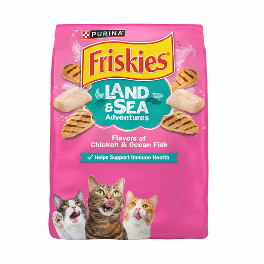 Friskies Land & Sea Adventures, Chickn and Ocean Fish Flavored, Adult Dry Cat Food, 32 lbs