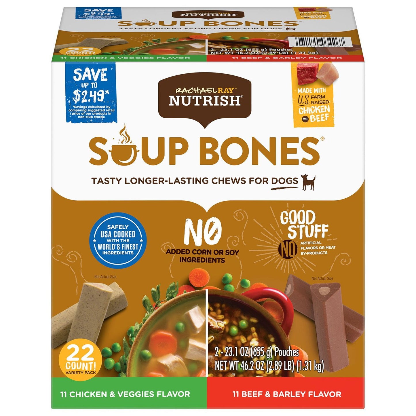 Rachael Ray Nutrish Soup Bones Dog Treat Variety Pack Beef Chicken 11 ct 2 pk