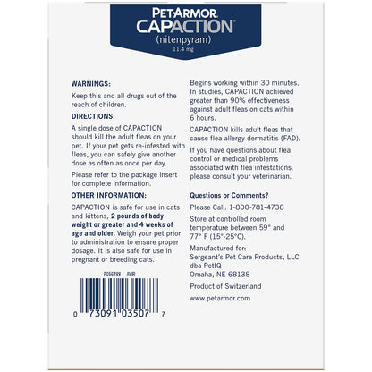 PetArmor CapAction Oral Flea Treatment for Cats, 2-25 lbs., 12 tabs