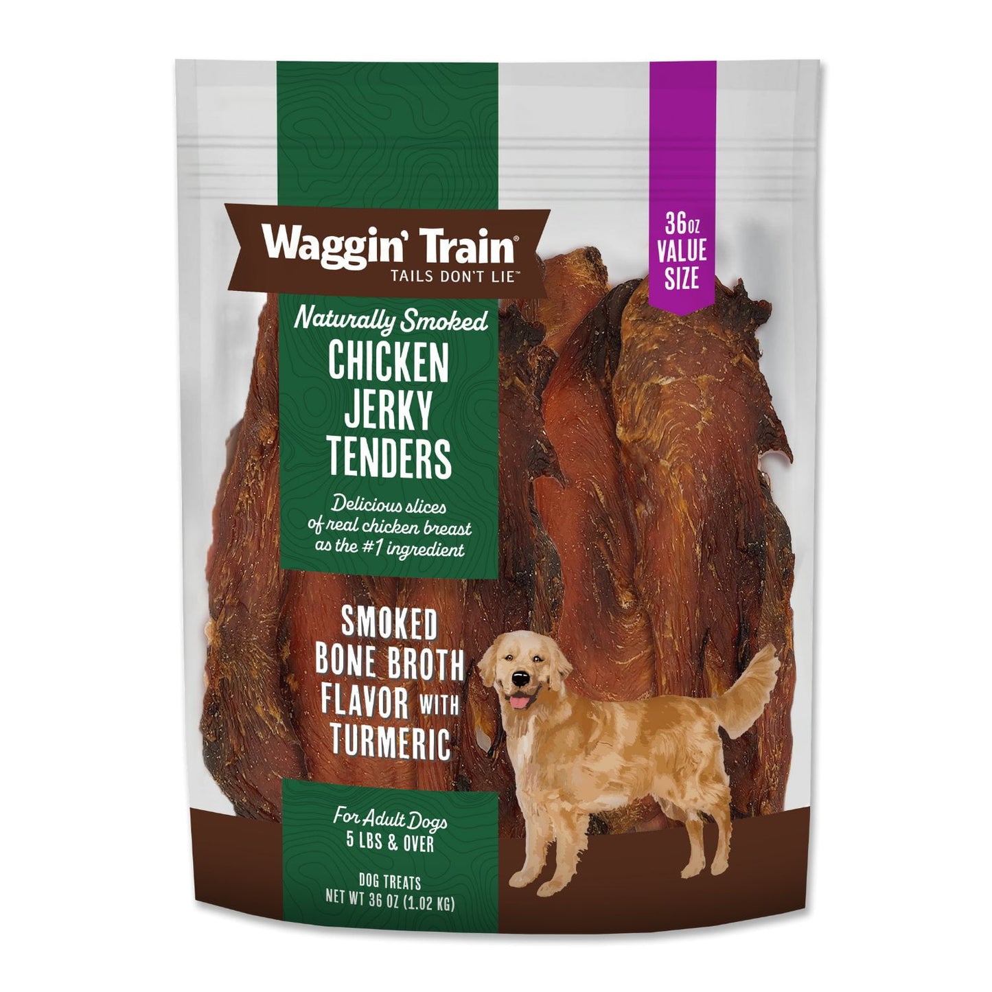 Waggin Train Chicken Jerky Tenders Bone Broth Turmeric 36 oz