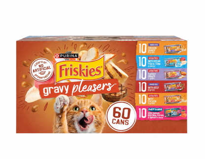 Purina Friskies Wet Cat Food Gravy Variety Pack Meaty Bits, & Prime Filets, 60 ct., 5.5 oz. Cans