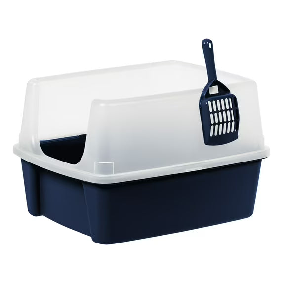 High Sided Open Top Cat Litter Box with Scoop, Navy